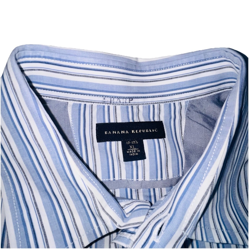 Banana Republic Mens Shirt XL Blue White Striped Long Sleeve Button Up - Picture 2 of 12
